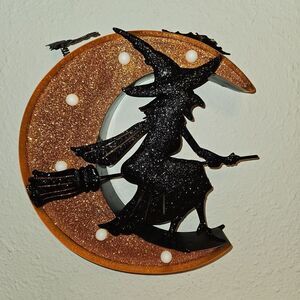Glittery Black and Gold Witch Wall Decor